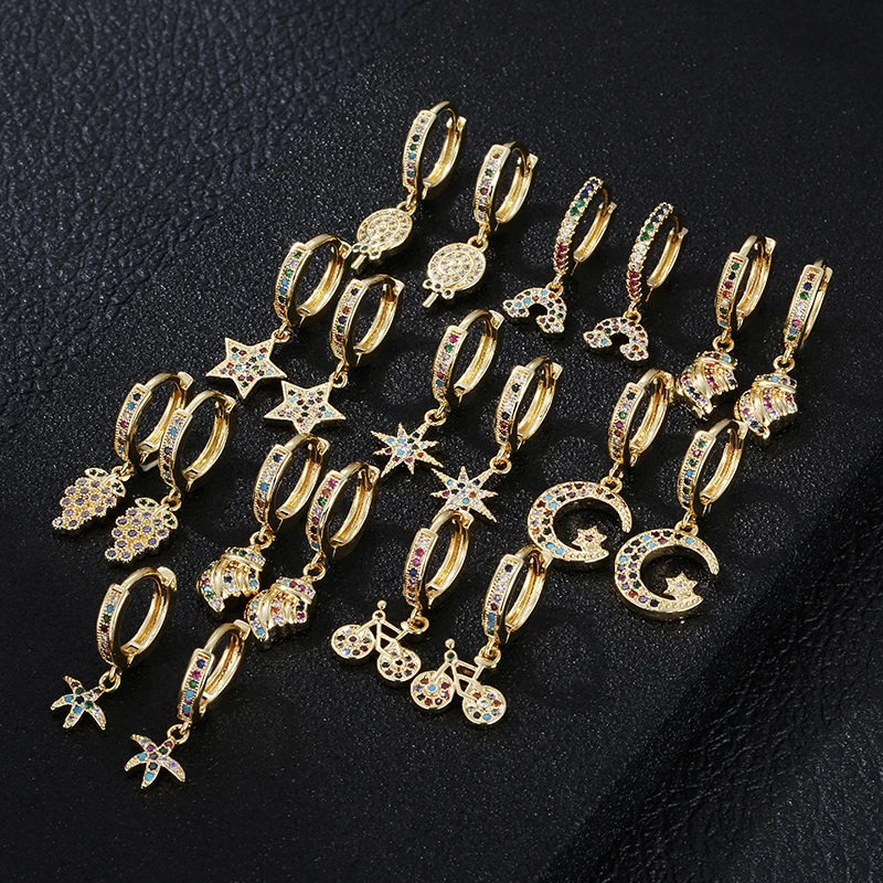 New Fashion Rainbow Star Moon Earrings Top Quality CZ Crystal Charm Hoop Earrings For Women Girls Korea Jewelry 2020
New Fashion Rainbow Star Moon Earrings Top Quality CZ Crystal Charm Hoop Earrings For Women Girls Korea Jewelry 2020