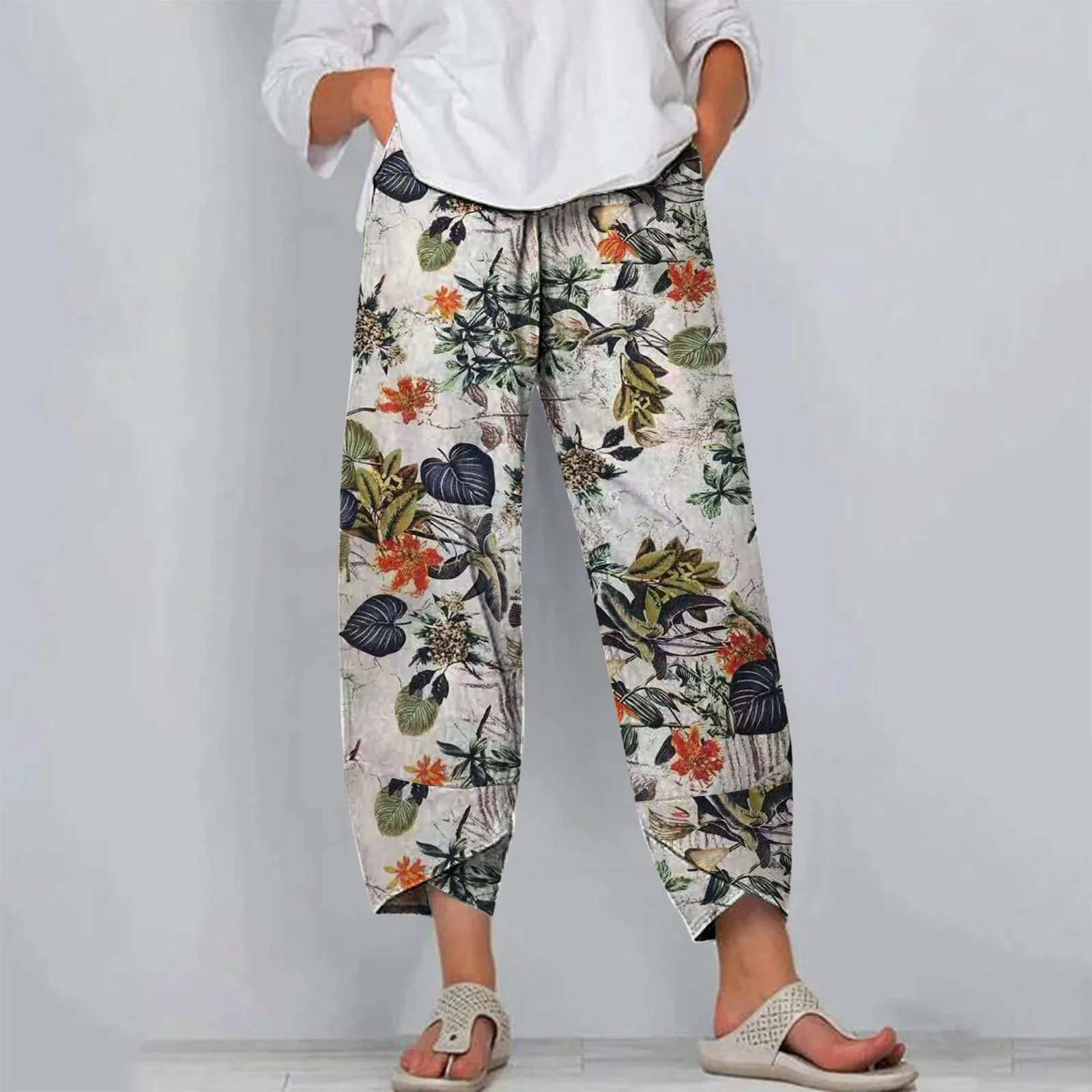 Women's Cotton Linen Printed Pants Loose Wide Leg Pants Elastic Waist Trousers Comfort Bottoms Female Pocket Baggy Capri Jogger
Women's Cotton Linen Printed Pants Loose Wide Leg Pants Elastic Waist Trousers Comfort Bottoms Female Pocket Baggy Capri Jogger