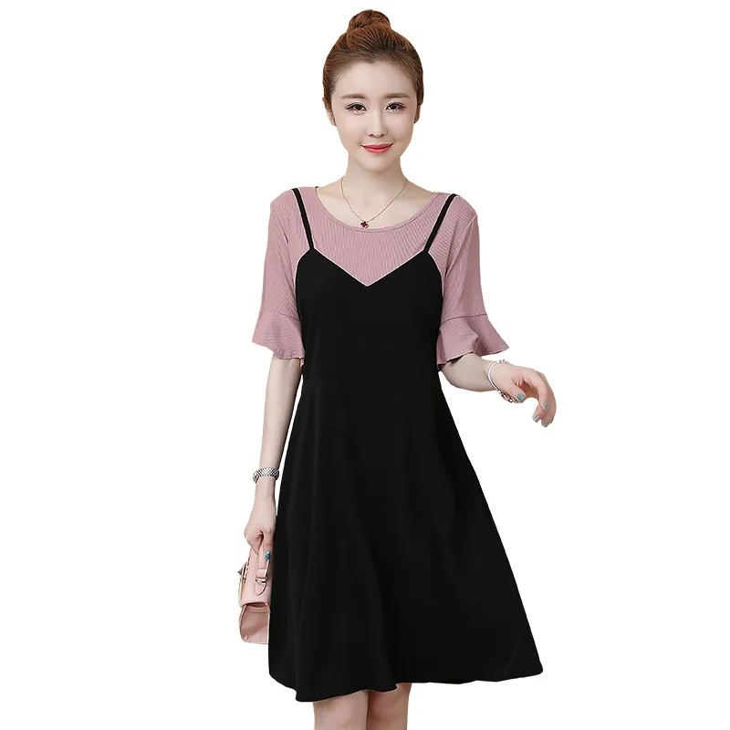 Summer new large 200 Jin fat mm loose trumpet sleeve contrast stitching slim dress
Summer new large 200 Jin fat mm loose trumpet sleeve contrast stitching slim dress