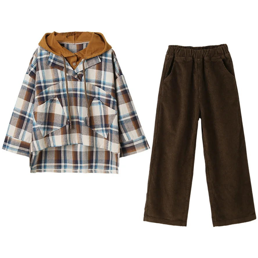 Girls' Suits 2021 Spring New Korean Student Wear Plaid Jacket Corduroy Pants Loose Two-Piece Set
Girls' Suits 2021 Spring New Korean Student Wear Plaid Jacket Corduroy Pants Loose Two-Piece Set