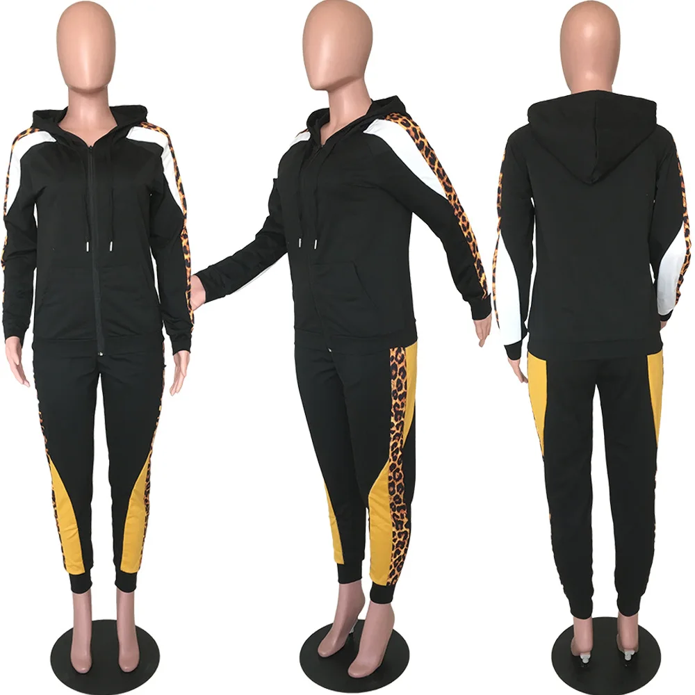 European and American women's leopard print casual hooded zipper jacket two-piece suit
European and American women's leopard print casual hooded zipper jacket two-piece suit
