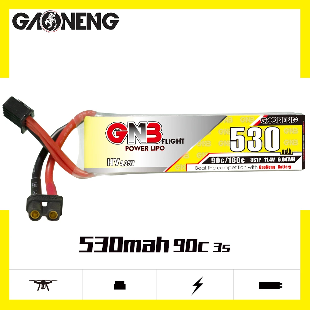 Gaoneng GNB 530mAh 3S1P 11.4V 90C/180C HV Lipo Battery With XT30 Plug For FPV Racing Drone M2 Helicopter F3P RC Parts
Gaoneng GNB 530mAh 3S1P 11.4V 90C/180C HV Lipo Battery With XT30 Plug For FPV Racing Drone M2 Helicopter F3P RC Parts