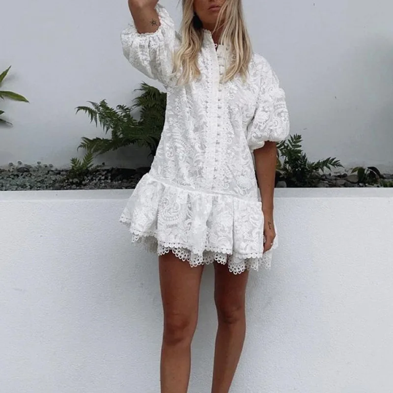 Elegant Hollow Out Lace Dress Women Half Sleeve Summer Style Midi White Dress 2021 Spring Short Casual Dress Vestidos 
Elegant Hollow Out Lace Dress Women Half Sleeve Summer Style Midi White Dress 2021 Spring Short Casual Dress Vestidos