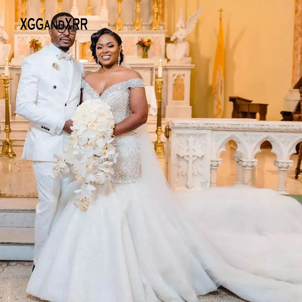 Luxury Mermaid Wedding Dress 2021 V Neck Off Shoulder Heavy Beading Backless Chapel Train Long Black Bride Dresses Plus Size 
Luxury Mermaid Wedding Dress 2021 V Neck Off Shoulder Heavy Beading Backless Chapel Train Long Black Bride Dresses Plus Size