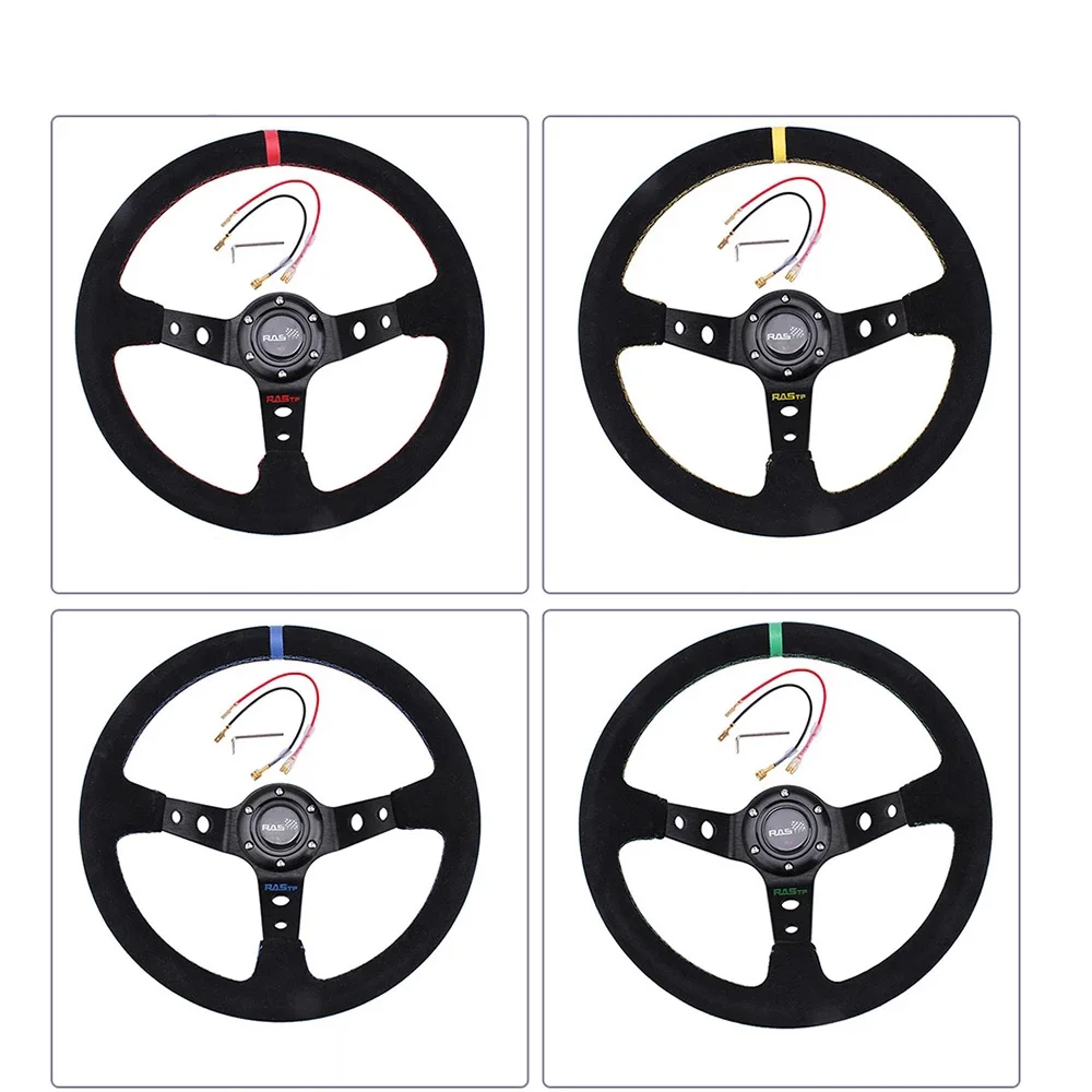 

Newest Race Steering Wheel RASTP Universal 14 Inch 350mm Modified Suede Leather Steering Wheel Automobile Deep Corn Drifting