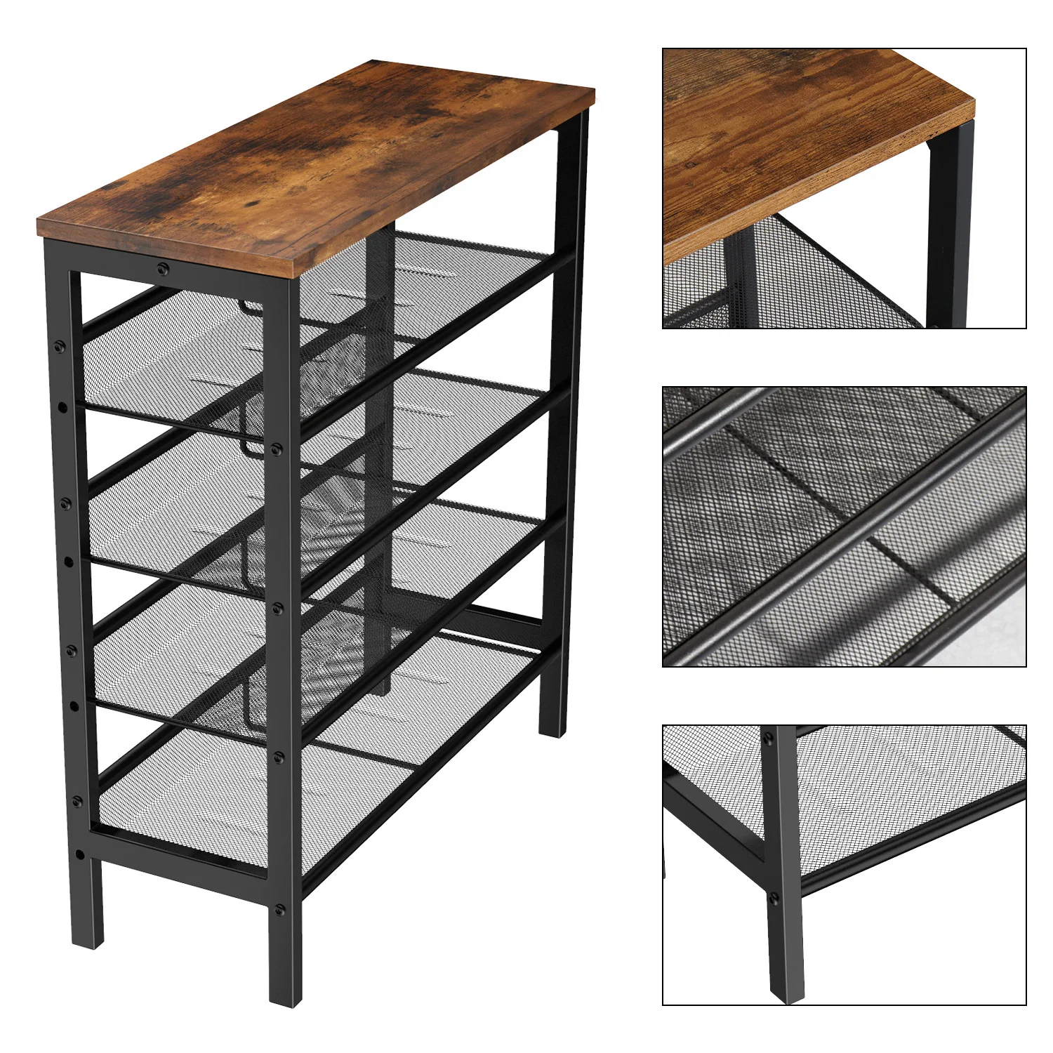 Modern Style Industrial Shoe Rack, Adjustable 5-layer Shoe Storage Rack with 4 Mesh Shelves For Home Living Room Entrance 
Modern Style Industrial Shoe Rack, Adjustable 5-layer Shoe Storage Rack with 4 Mesh Shelves For Home Living Room Entrance