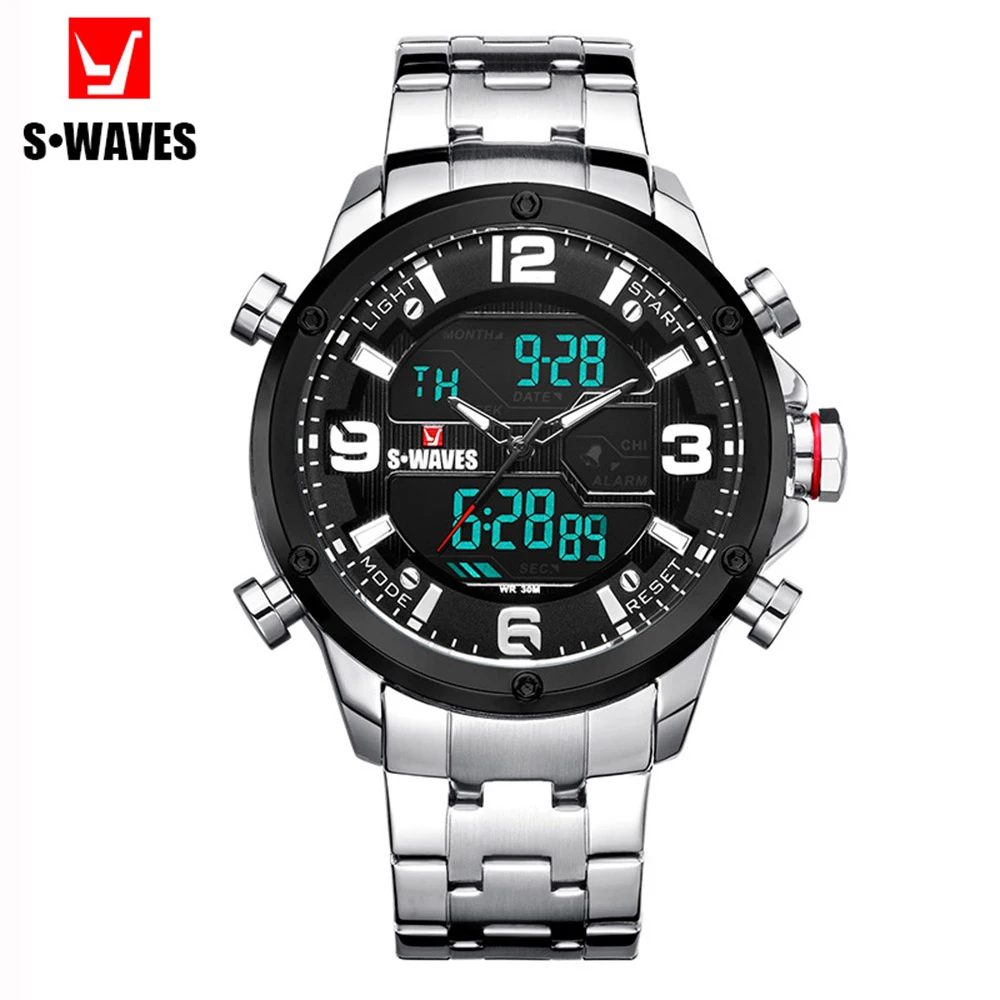 Silver Black Men's Wrist Watch Digital Analog SWAVES Waterproof Luxury Montre Homme 2019 Casual Week Stainless Steel Men Watch
Silver Black Men's Wrist Watch Digital Analog SWAVES Waterproof Luxury Montre Homme 2019 Casual Week Stainless Steel Men Watch