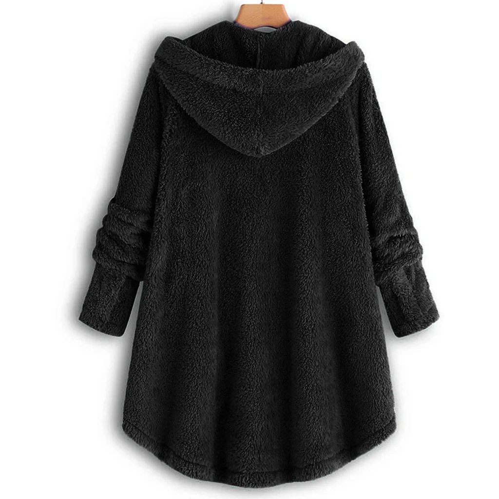 Женское пальто размера плюс с пуговицами плюшевые топы капюшоном Свободный