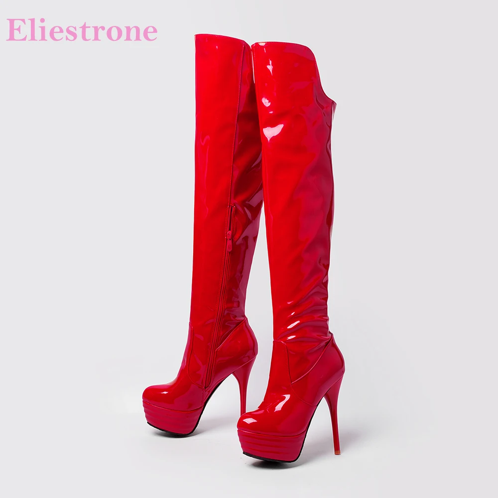 

Женские блестящие ботфорты на платформе, красные, черные ботинки на очень высоком каблуке, обувь для танцев, большой размер 10, 32, 46, для зимы
