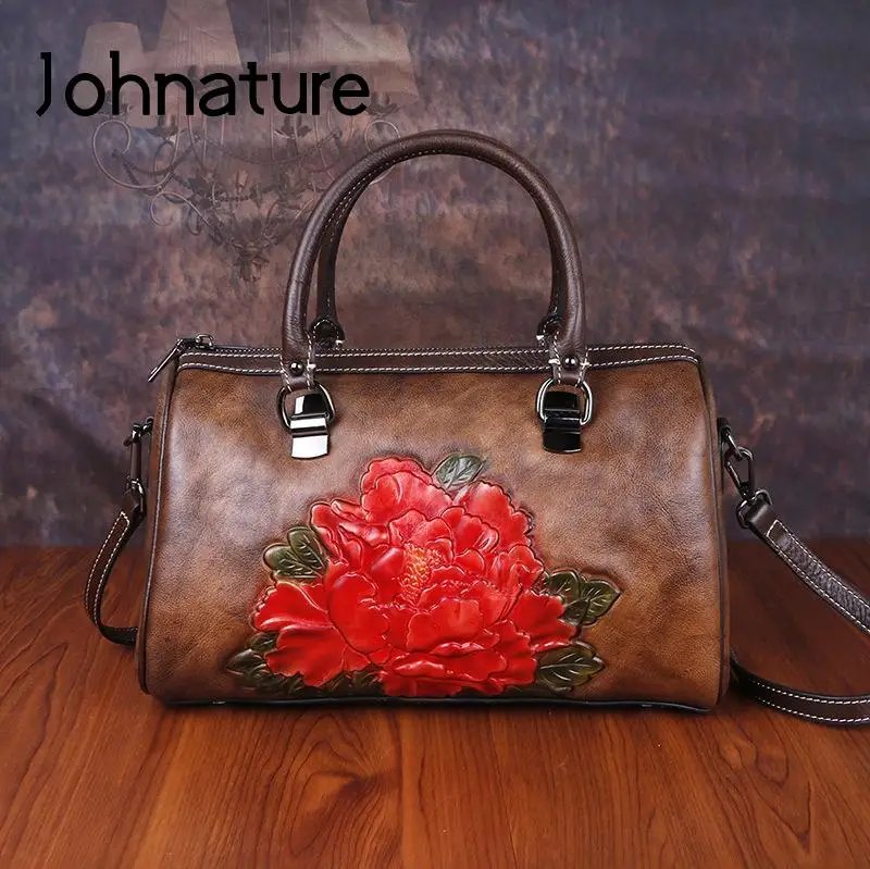 Женская сумка ручной работы Johnature, из натуральной воловьей кожи, с тиснением, вместительный винтажный саквояж на плечо, 2022
Женская сумка ручной работы Johnature, из натуральной воловьей кожи, с тиснением, вместительный винтажный саквояж на плечо, 2022