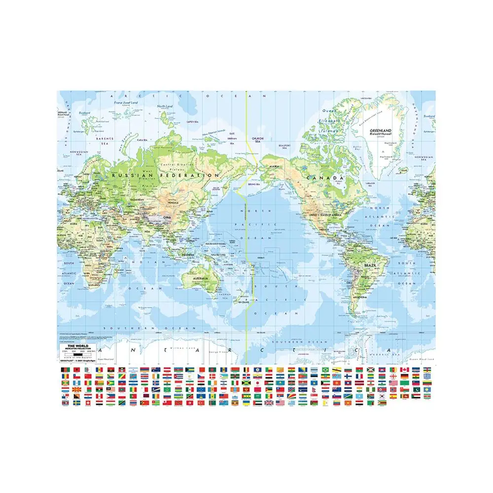 Карта мира проекция Mercator 90x90 см Нетканая струйная карта с национальным