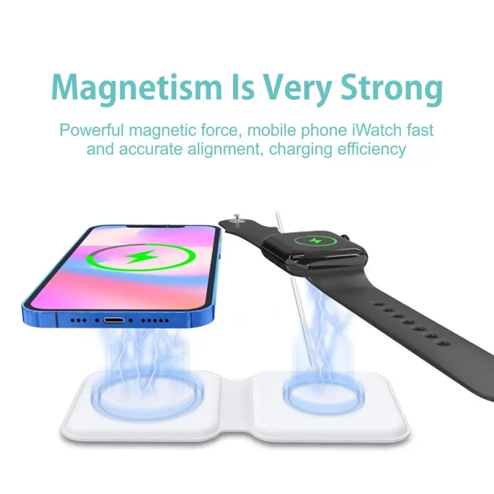 Магнитное беспроводное двойное зарядное устройство Mag для Apple iPhone 14 13 12 11 Pro Max -