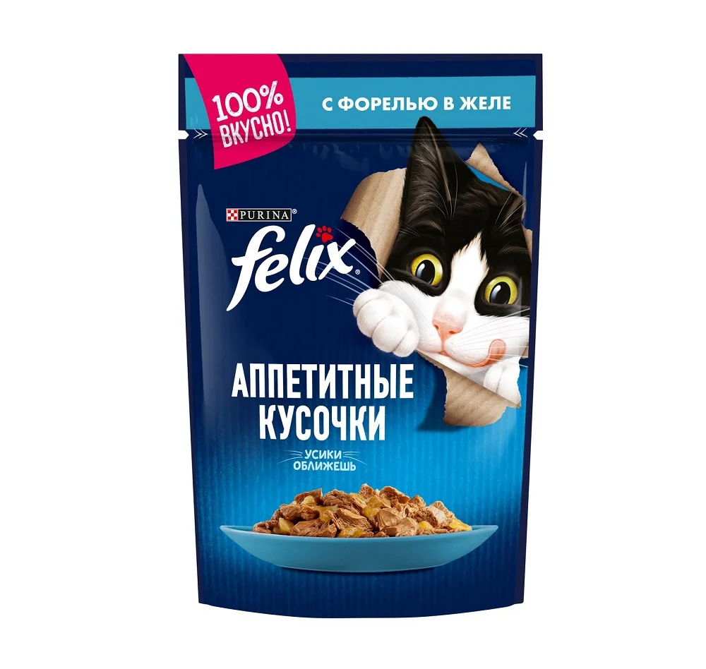 Влажный корм Felix Аппетитные кусочки для взрослых кошек с форелью в желе 26 шт х 85 г |