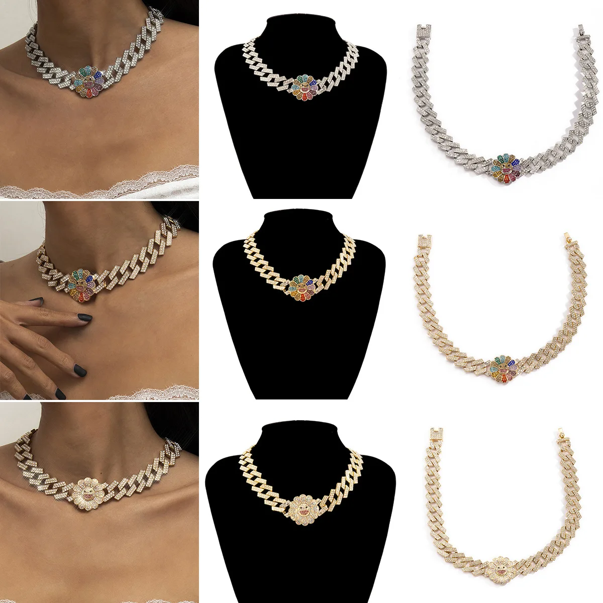 New Retro Punk Cuban Necklace Hip Hop Trend Personality Sun Flower Alloy Pendant Necklace Wedding Party Jewelry Accessories
New Retro Punk Cuban Necklace Hip Hop Trend Personality Sun Flower Alloy Pendant Necklace Wedding Party Jewelry Accessories