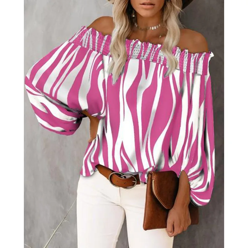 Women Sexy Off Shoulder Stripe Print Chiffon Shirt Fashion One Neck Lantern Long Sleeve Pullover Tops Street Vintage Lady Blouse
Women Sexy Off Shoulder Stripe Print Chiffon Shirt Fashion One Neck Lantern Long Sleeve Pullover Tops Street Vintage Lady Blouse