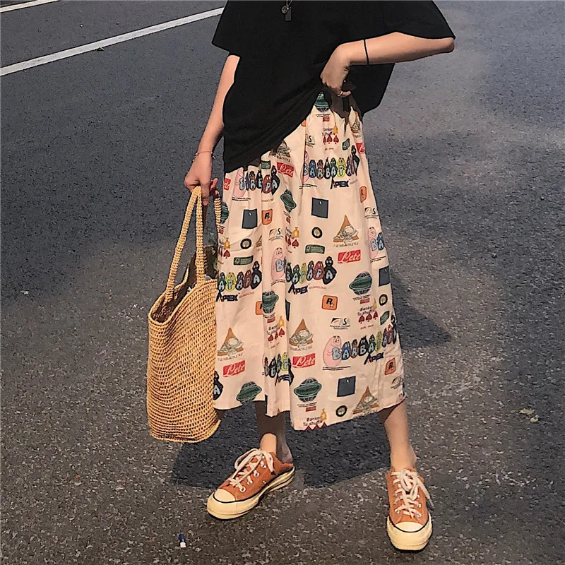 Spring Autumn Women Long Skirt Fashion Cartoon Print Korean style A-line skirts female Loose oversize Long skirt Casual 2020 HOT
Spring Autumn Women Long Skirt Fashion Cartoon Print Korean style A-line skirts female Loose oversize Long skirt Casual 2020 HOT