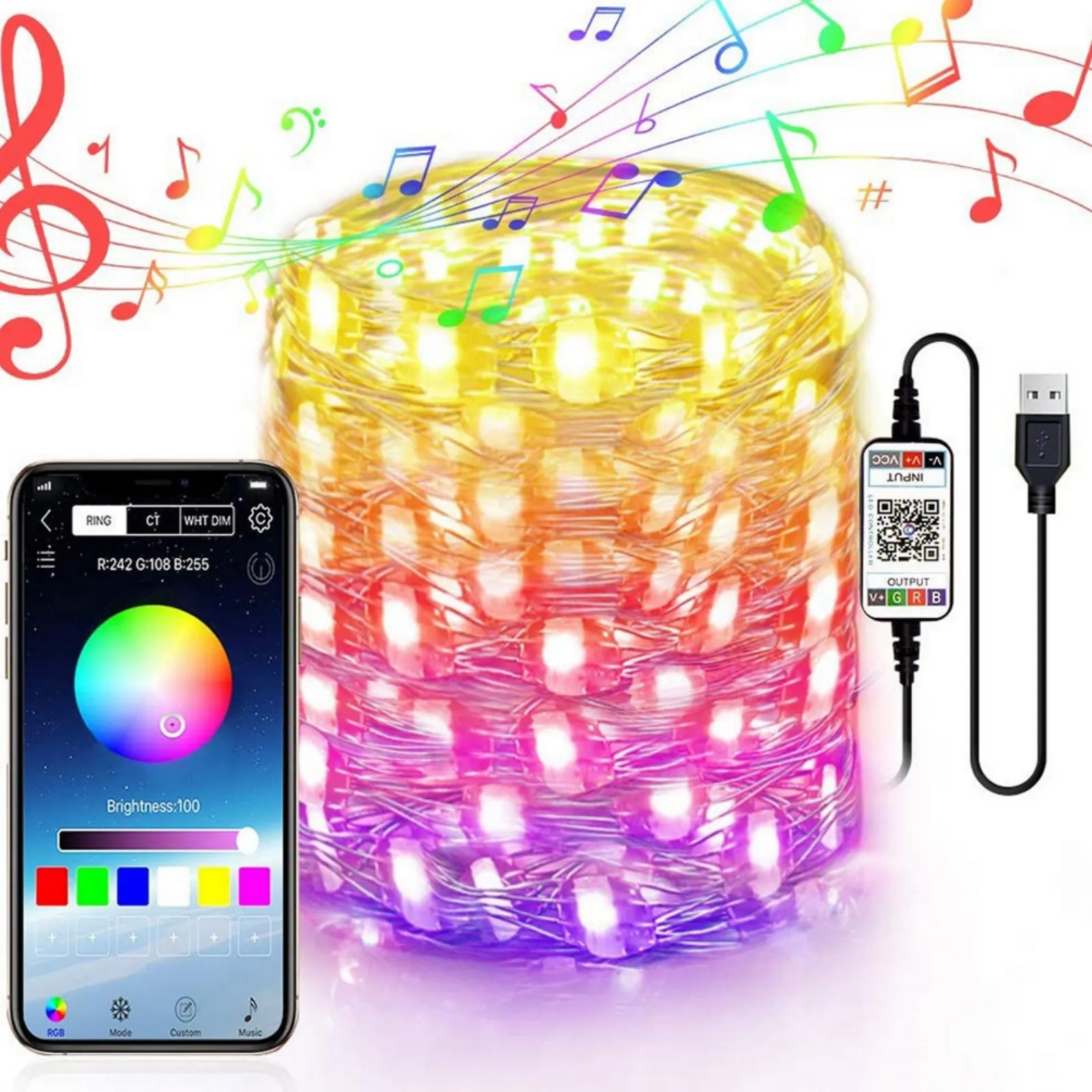 Светодиодная гирлянда на рождественскую елку, 20 м, USB, с дистанционным управлением через приложение Smart Bluetooth
Светодиодная гирлянда на рождественскую елку, 20 м, USB, с дистанционным управлением через приложение Smart Bluetooth