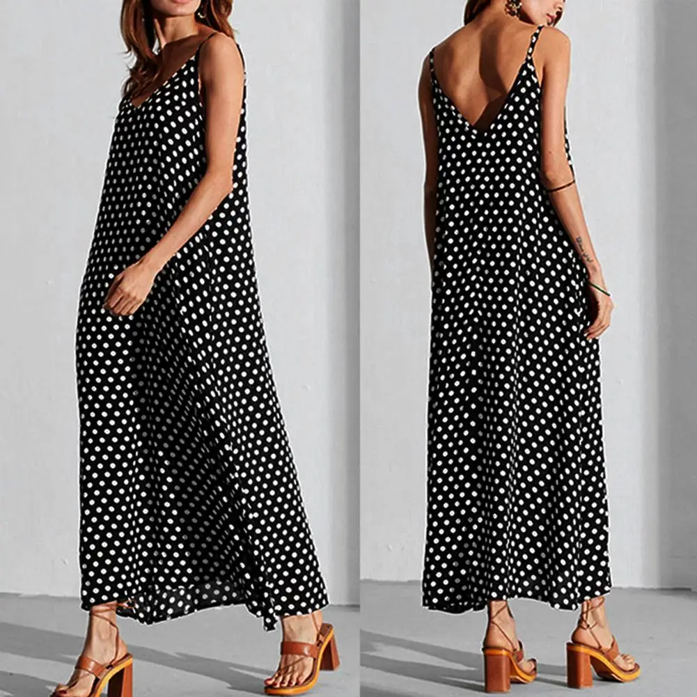 Summer Bohemian Women Polka Dot Print V Neck Pockets Spaghetti Strap Maxi Dress
Summer Bohemian Women Polka Dot Print V Neck Pockets Spaghetti Strap Maxi Dress