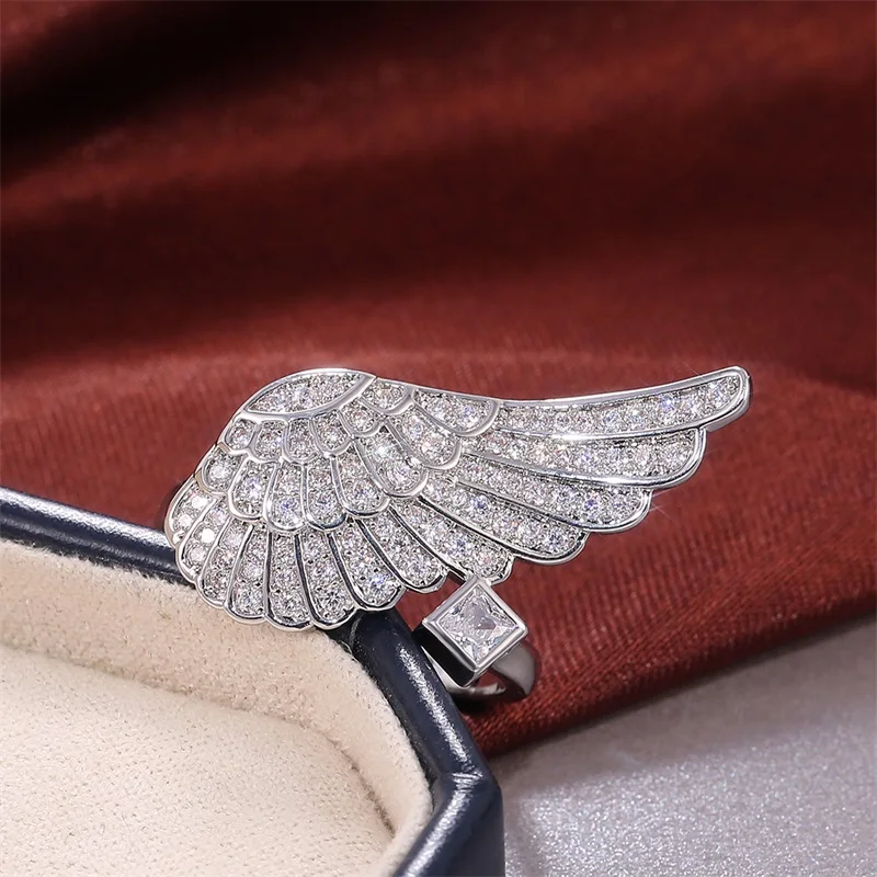 CAOSHI Delicate Shiny Wing Shape Rings for Women Silver Color Full Paved CZ Feather Fashion Party Jewelry Gift High Quality Hot | Украшения