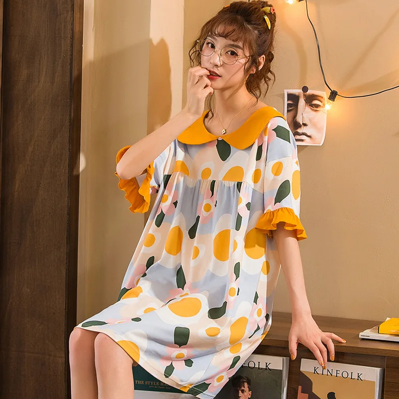 2020 women's summer 2020 Korean Short Sleeve women's nightdress middle length loose large leisure home clothes collection
2020 women's summer 2020 Korean Short Sleeve women's nightdress middle length loose large leisure home clothes collection