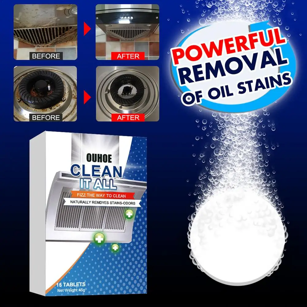 15pcs Clean It All Effervescent Tablet Heavy Grease Cleaner Kitchen Range Hood Stove Oven Stain Foam Detergent
15pcs Clean It All Effervescent Tablet Heavy Grease Cleaner Kitchen Range Hood Stove Oven Stain Foam Detergent