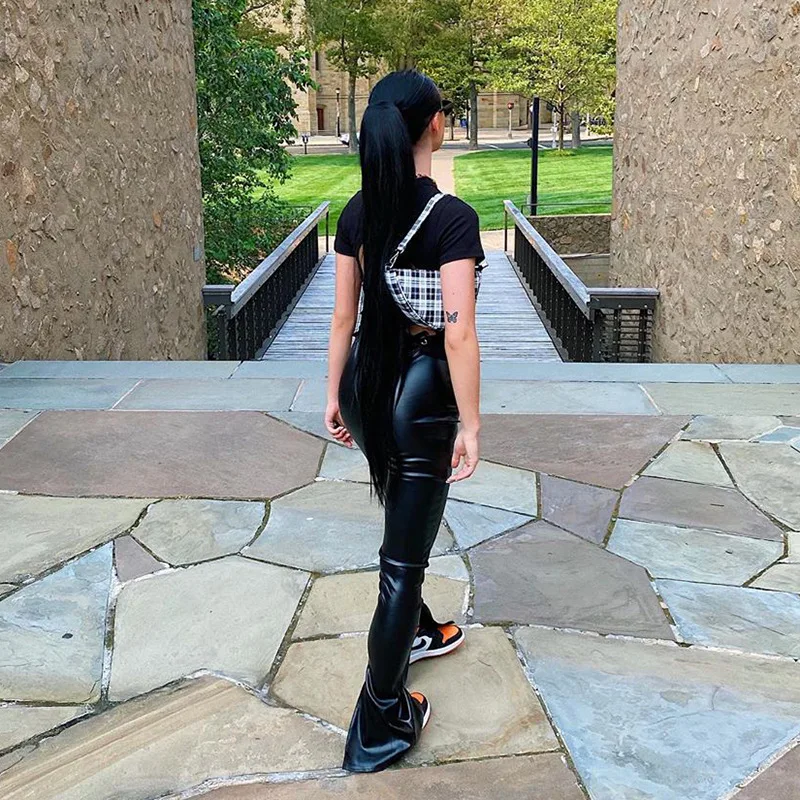 women's PU trousers 2021 autumn and winter fashion simple slit high waist big flared leather pants women Streetwear
women's PU trousers 2021 autumn and winter fashion simple slit high waist big flared leather pants women Streetwear