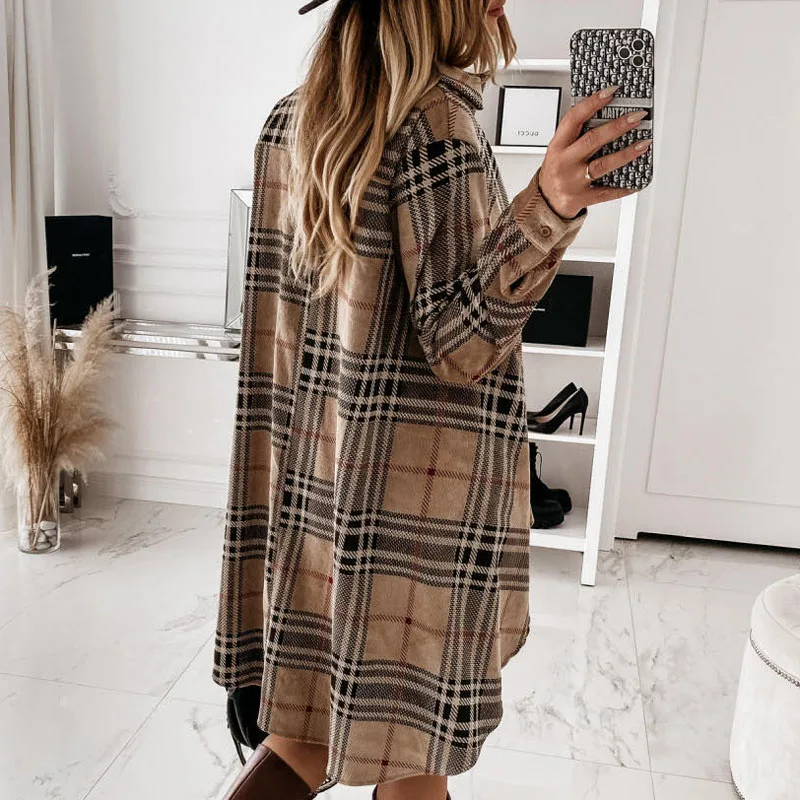 Women Turn-Down Collar Irregular Mini Dress Autumn Retro Long Sleeve Party Dress Spring Button Plaid Print Loose Shirt Dresses
Women Turn-Down Collar Irregular Mini Dress Autumn Retro Long Sleeve Party Dress Spring Button Plaid Print Loose Shirt Dresses