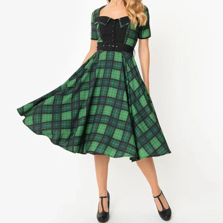 2020 Retro Vintage Women Summer Dress Green Plaid Printed High Waist Pin up Short Sleeve Rockabilly Skater Swing Party 50s Dress
2020 Retro Vintage Women Summer Dress Green Plaid Printed High Waist Pin up Short Sleeve Rockabilly Skater Swing Party 50s Dress