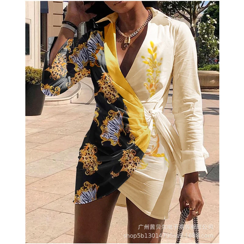WEPBEL Women's Elegant Print Dress Ladies Sexy Long Sleeve V Neck Turn Down Collar Ruched Lace Up Mini Dress
WEPBEL Women's Elegant Print Dress Ladies Sexy Long Sleeve V Neck Turn Down Collar Ruched Lace Up Mini Dress