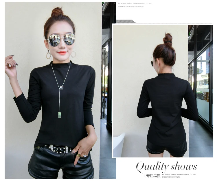 Autumn Spring pure cotton T-Shirts Women fashion solid Long Sleeve slim Black Bottoming T Shirt Tops office Lady korean Clothes
Autumn Spring pure cotton T-Shirts Women fashion solid Long Sleeve slim Black Bottoming T Shirt Tops office Lady korean Clothes