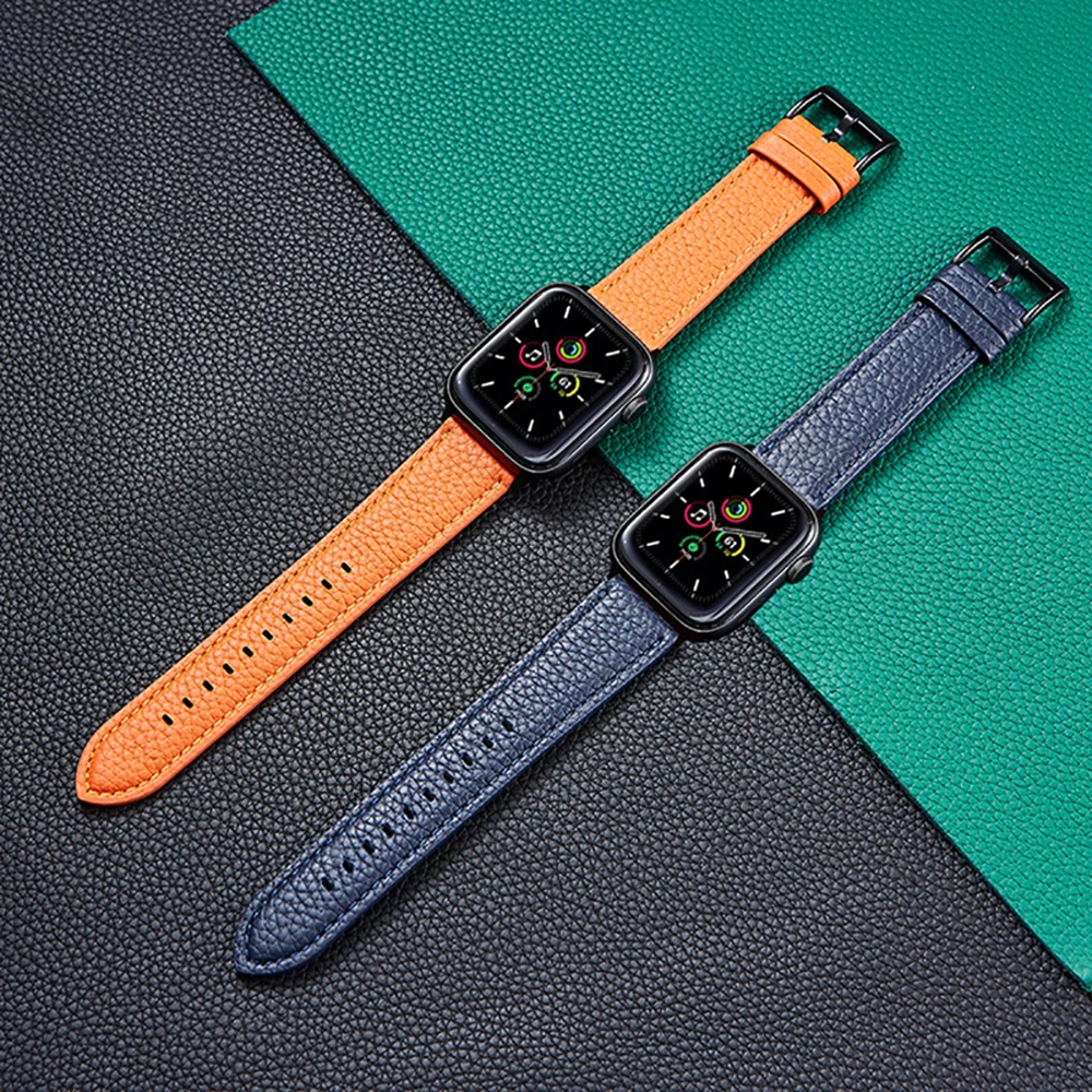 

Ремешок с текстурой личи для Apple Watch Band, кожаный браслет для iWatch Band 3 4 5 6 7 SE, 38 мм 40 мм 42 мм 44 мм