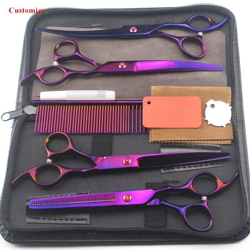 Customize 5 kit Japan steel 7 '' purple Pet dog grooming hair scissors thinning shears cutting barber set hairdressing scissors
Customize 5 kit Japan steel 7 '' purple Pet dog grooming hair scissors thinning shears cutting barber set hairdressing scissors
