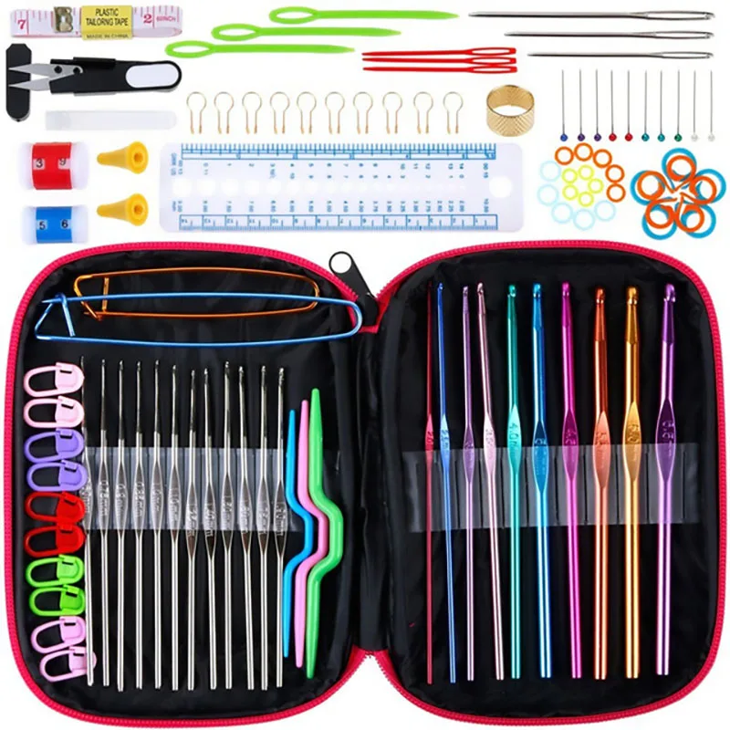 

100Pcs/22Pcs DIY 22 Sizes Crochet Hooks Needles Stitches Knitting Craft Case Crochet agulha set Weaving Tools Sewing Tools