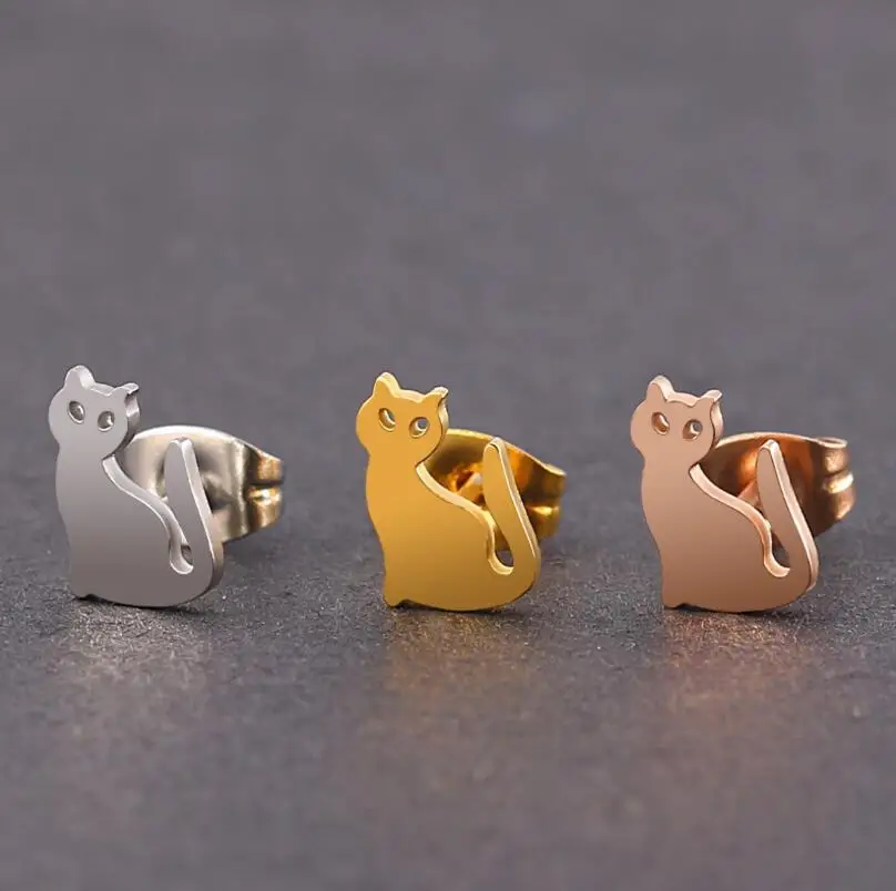 Lovely Simple Flat Stainless Steel Cat Earrings for Women Exquisite Animal shape Piercing Earings Women Daily Wear jewelry 
Lovely Simple Flat Stainless Steel Cat Earrings for Women Exquisite Animal shape Piercing Earings Women Daily Wear jewelry