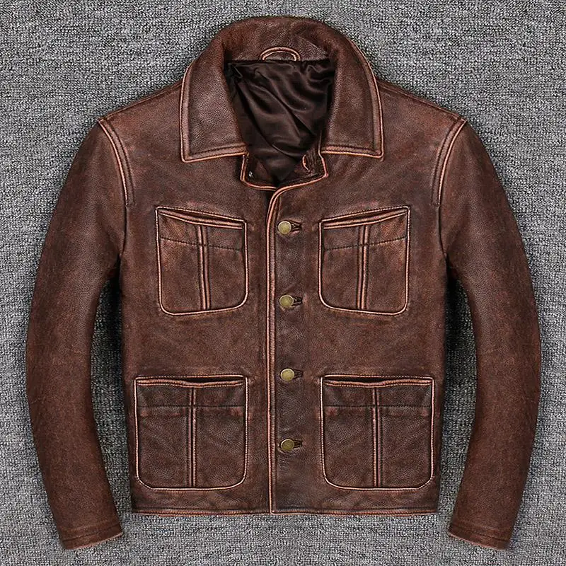 2021 Retro Vintage Brown Men American Casual Style Leather Jacket Plus Size 5XL Genuine Cowhide Natural Coat FREE SHIPPING
2021 Retro Vintage Brown Men American Casual Style Leather Jacket Plus Size 5XL Genuine Cowhide Natural Coat FREE SHIPPING