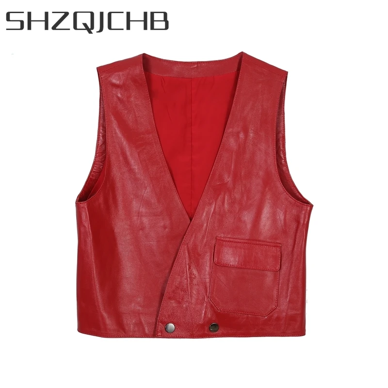 JCHB 2021 Korean Style Slim Fit Genuine Leather Shorts Vests Office Lady V-Neck Double-Breasted Sheepskin Women Solid Waistcoat
JCHB 2021 Korean Style Slim Fit Genuine Leather Shorts Vests Office Lady V-Neck Double-Breasted Sheepskin Women Solid Waistcoat