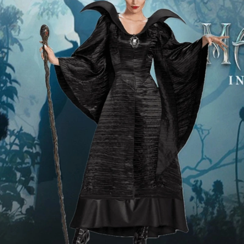 Женское черное длинное платье на Хэллоуин с изображением фильма злой королевы
