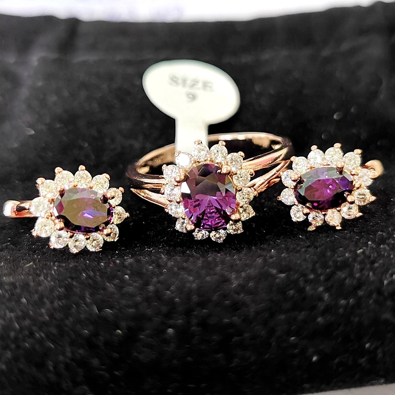Wholesale Jewelry Sets For Women Weddings Rose Gold Color Purple Cubic Zirconia Rings Earrings
Wholesale Jewelry Sets For Women Weddings Rose Gold Color Purple Cubic Zirconia Rings Earrings