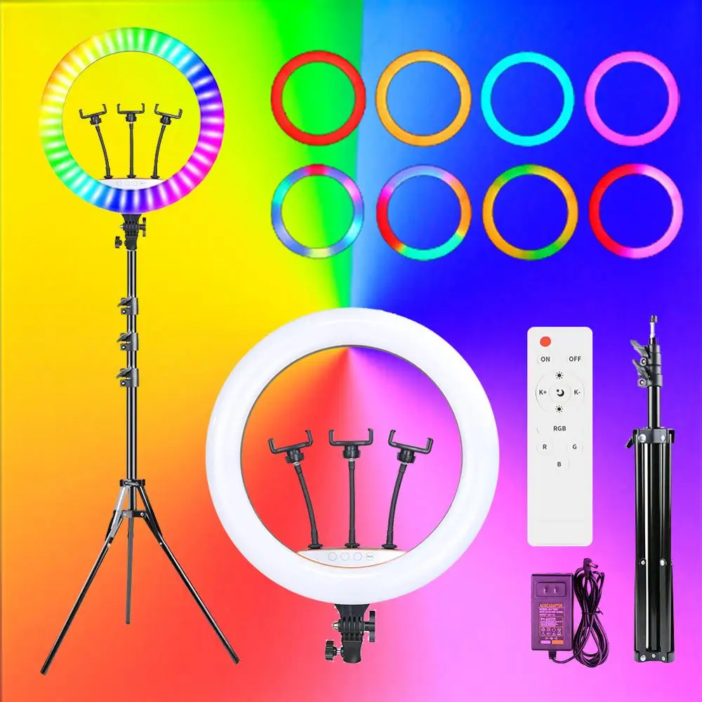 18inch RGB Rainbow Ring Light Video Lamp With Tripod Stand Phone Clip Holder Dimmable Photography Studio Lighting For Youtube
18inch RGB Rainbow Ring Light Video Lamp With Tripod Stand Phone Clip Holder Dimmable Photography Studio Lighting For Youtube