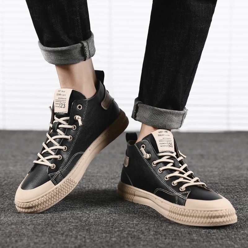 Spring Men Leather Shoes Black Man High Top Casual Shoes Designer Mens Flats Shoes Comfortable Man Walking Footwear Size 39-44
Spring Men Leather Shoes Black Man High Top Casual Shoes Designer Mens Flats Shoes Comfortable Man Walking Footwear Size 39-44