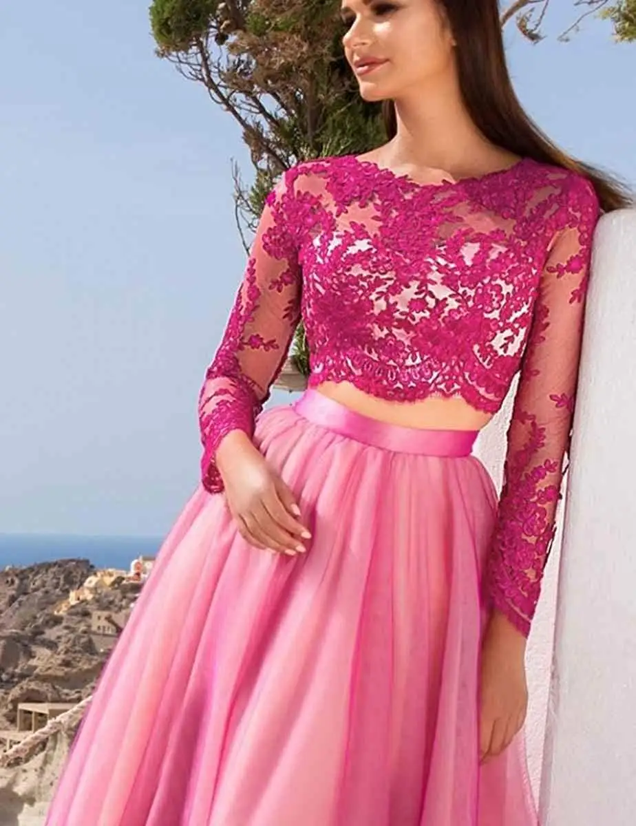 Nieuwe Beursgenoteerde 2021 Hot Pink Lace Lange Mouwen Tweedelige Prom Dresses A-lijn Sequin Applicaties Tulle Lange Formele Fee
Nieuwe Beursgenoteerde 2021 Hot Pink Lace Lange Mouwen Tweedelige Prom Dresses A-lijn Sequin Applicaties Tulle Lange Formele Fee