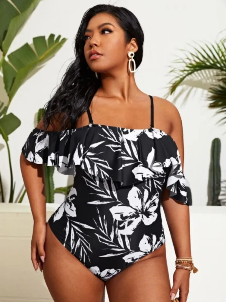 Floral Printed Brazilian Style Swimwear Women's Plus Size One Piece Swimsuit Sexy Off Shoulder Ruffle Tummy Control Bathsuit
Floral Printed Brazilian Style Swimwear Women's Plus Size One Piece Swimsuit Sexy Off Shoulder Ruffle Tummy Control Bathsuit