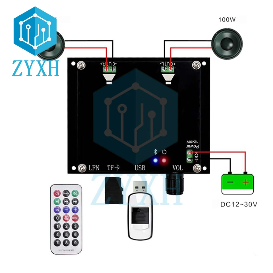 XH-A106 TDA7498 HIFI Bluetooth 5.0 Amplifier Board 100W*2 Power Stereo Audio AMP TF Card USB Disk Volume Control For Speaker
XH-A106 TDA7498 HIFI Bluetooth 5.0 Amplifier Board 100W*2 Power Stereo Audio AMP TF Card USB Disk Volume Control For Speaker