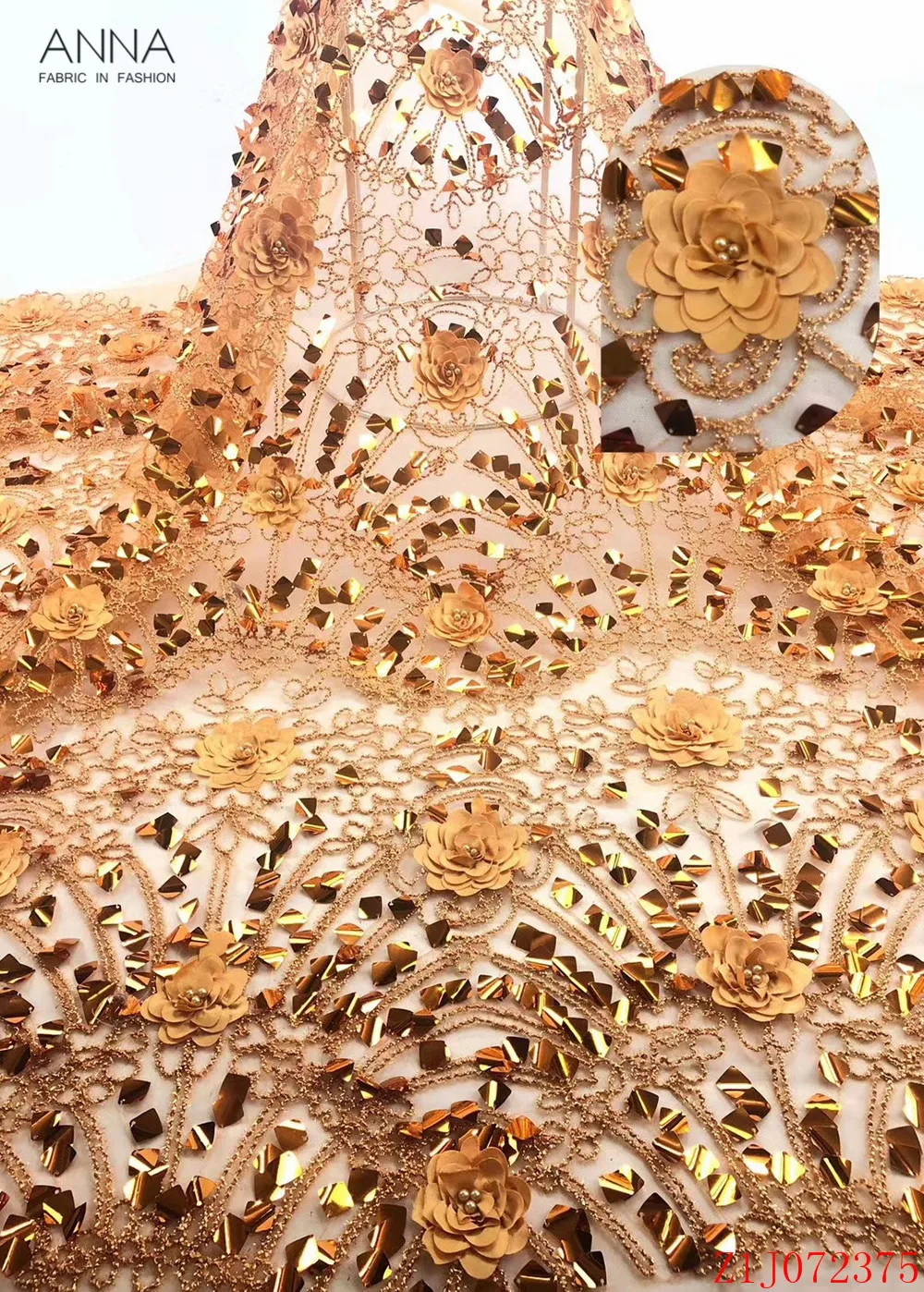 Anna fashion nigerian embroidered 3d applique lace french sequins fabric with beads 5 yards high quality african net lace fabric 
Anna fashion nigerian embroidered 3d applique lace french sequins fabric with beads 5 yards high quality african net lace fabric