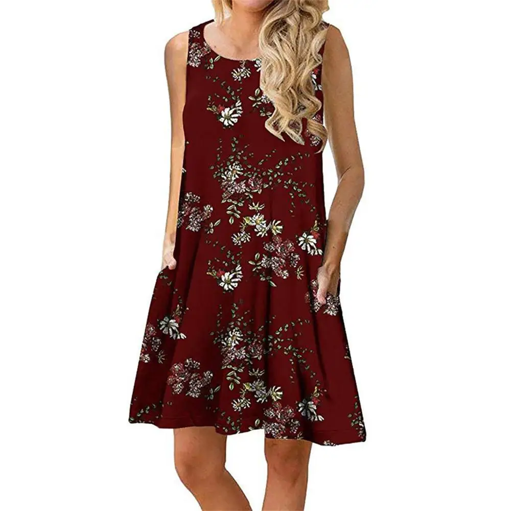 Women Casual Dresses Geometric Print Pocket Round Neck Sleeveless Mid-length Dress Summer Clothing Loose Stylish Sundress Femme
Women Casual Dresses Geometric Print Pocket Round Neck Sleeveless Mid-length Dress Summer Clothing Loose Stylish Sundress Femme