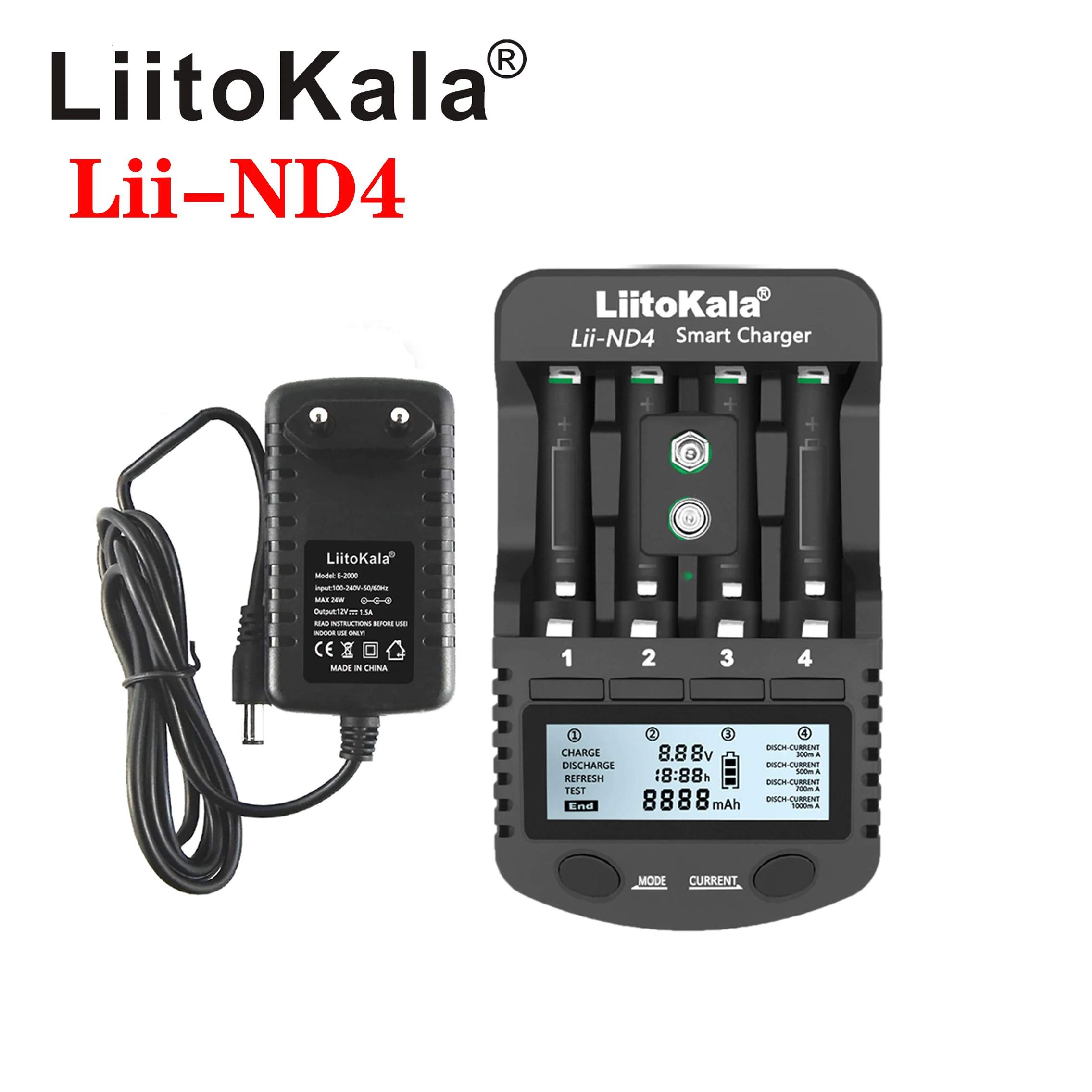 LiitoKala Lii-ND4 1.2V NiMH LCD charger AA AAA charger LCD display and test battery capacity For 1.2V aa aaa and 9V batteries
LiitoKala Lii-ND4 1.2V NiMH LCD charger AA AAA charger LCD display and test battery capacity For 1.2V aa aaa and 9V batteries