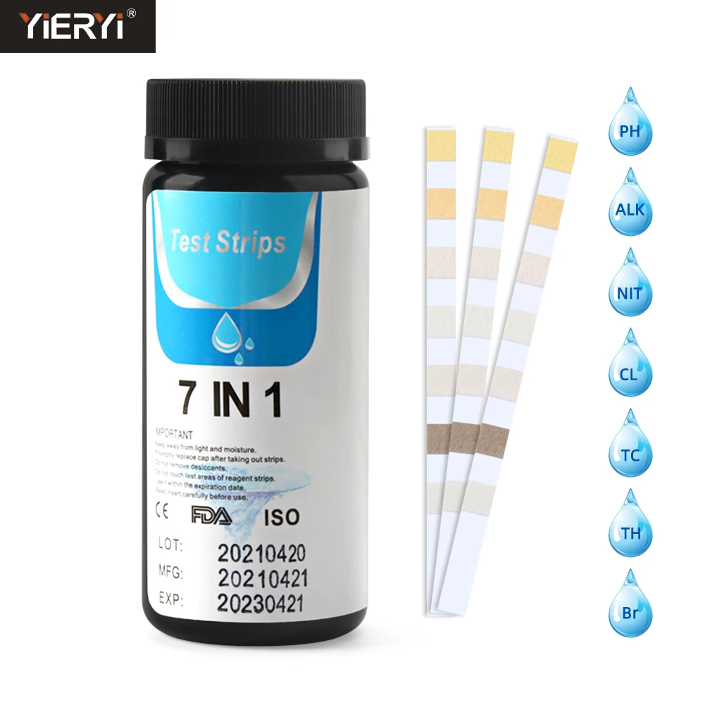 50pcs/Bottle 7 in 1 Swimming Pool PH Paper Chlorine Value Alkalinity Hardness Water Quality Test Strips for Cleaner Accessories
50pcs/Bottle 7 in 1 Swimming Pool PH Paper Chlorine Value Alkalinity Hardness Water Quality Test Strips for Cleaner Accessories