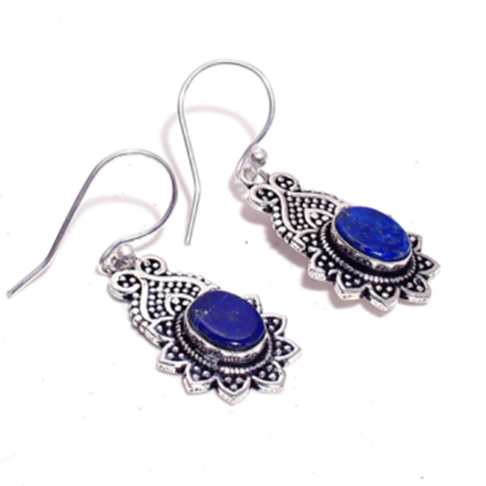 Lapis Lazuli серебряные медные серьги 40 мм E4400 | Украшения и аксессуары
