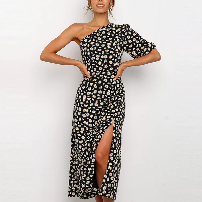 Women Chiffon Single Shoulder Dresses Small Daisy Split Floral Print Dress Female 2021 Summer Fashion Elegant Ladies Vestidos
Women Chiffon Single Shoulder Dresses Small Daisy Split Floral Print Dress Female 2021 Summer Fashion Elegant Ladies Vestidos