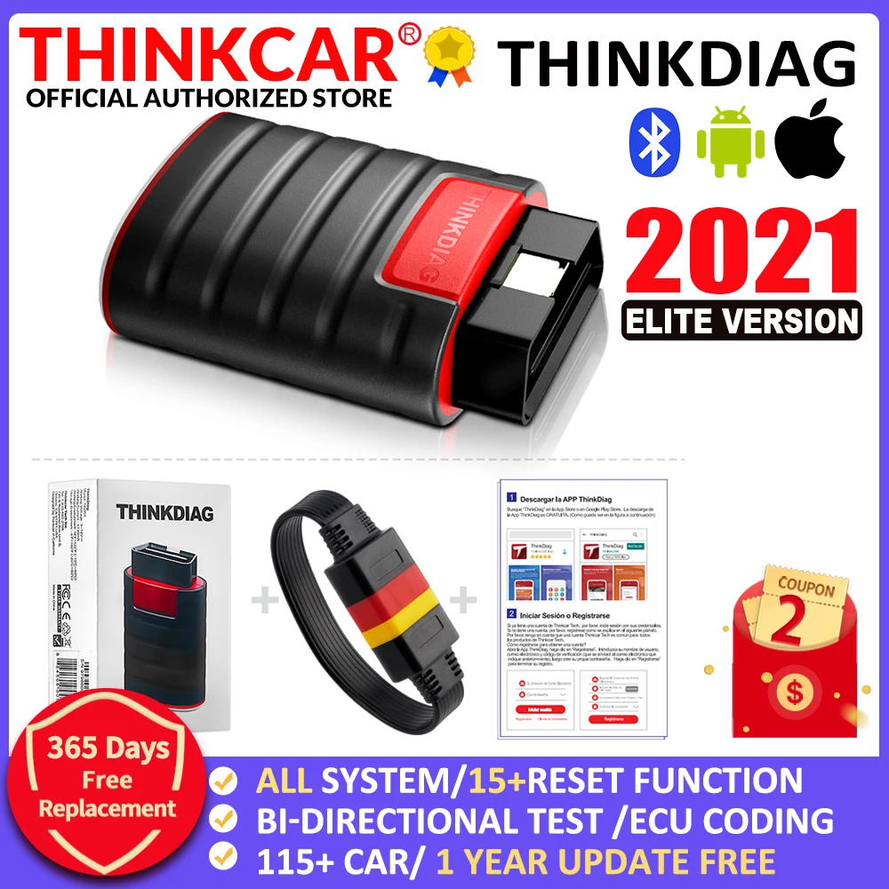 

ThinkCar ThinkDiag 2021Elite Verion Full software OBD2 scanner TPMS Diagnostic Tool 15 reset services Active Test Code Reader